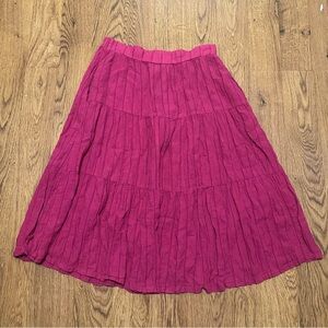 Pietsie Pink Midi Tiered A-Line Skirt size small cotton blend tiered side pocket
